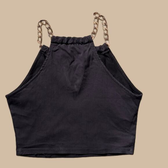 BLACK HALTER TOP WITH ROSE GOLD CHAIN STRAPS - Picture 2 of 4